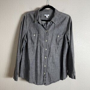 Old Navy Womens Large Long Sleeve Button Up Shirt Gray Cotton Blouse Top